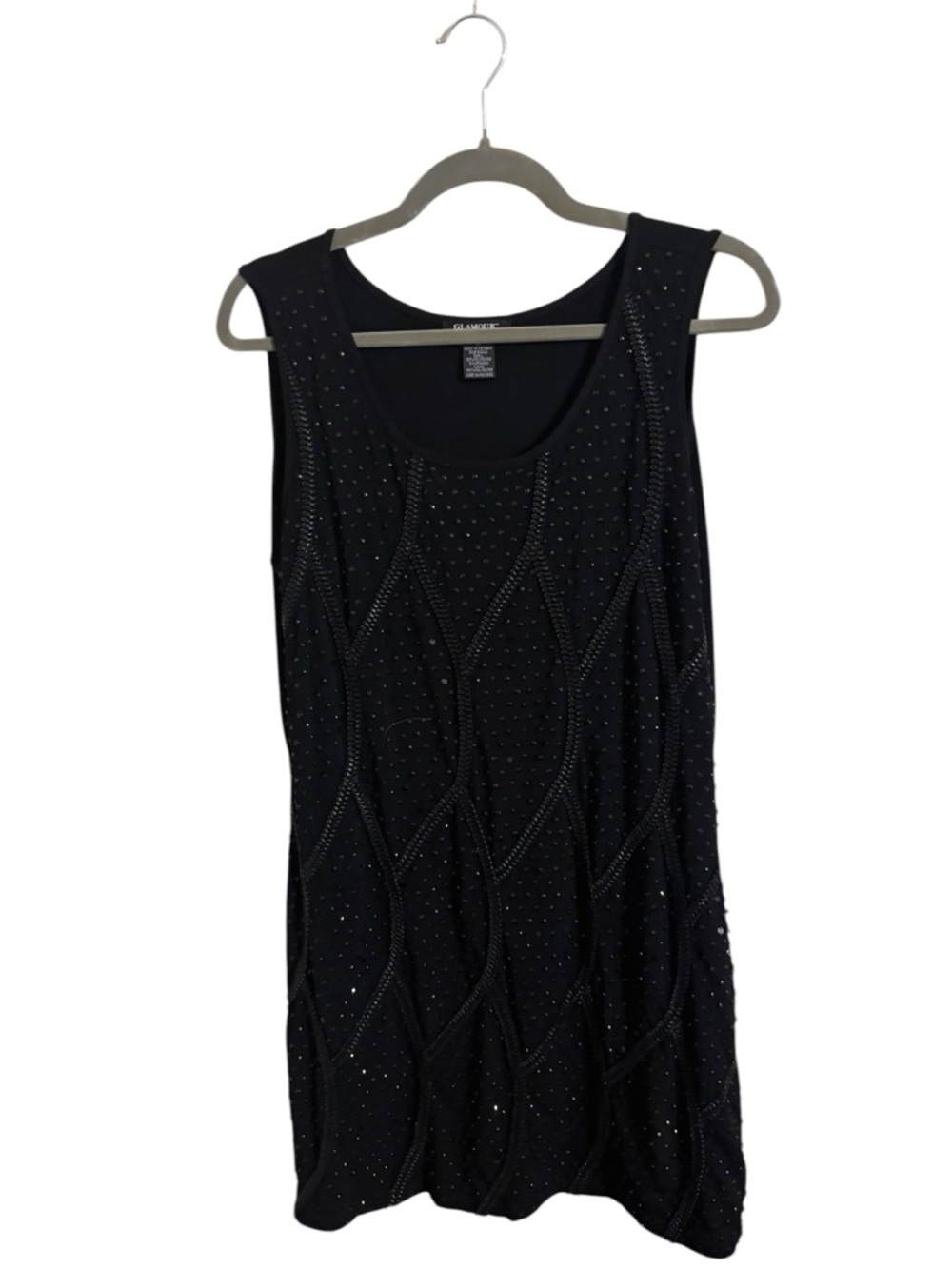 Y2K Glamour Black Beaded Sleeveless Midi Dress Size 14